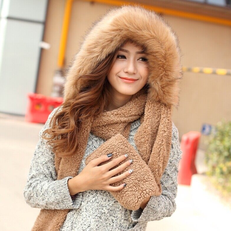 Pretty Sweet Hats Sets With Scarf Glove Winter Women Cute Girl Beautiful Cotton Velvet Caps: color 3