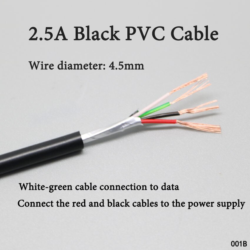 20 metros de cable de 4 hilos blanco negro cable de datos cable USB cable de USB Micro de tipo C macho de cable de datos cable de alimentación para teléfono carga de tablet c: Black 4.5mm-PVC