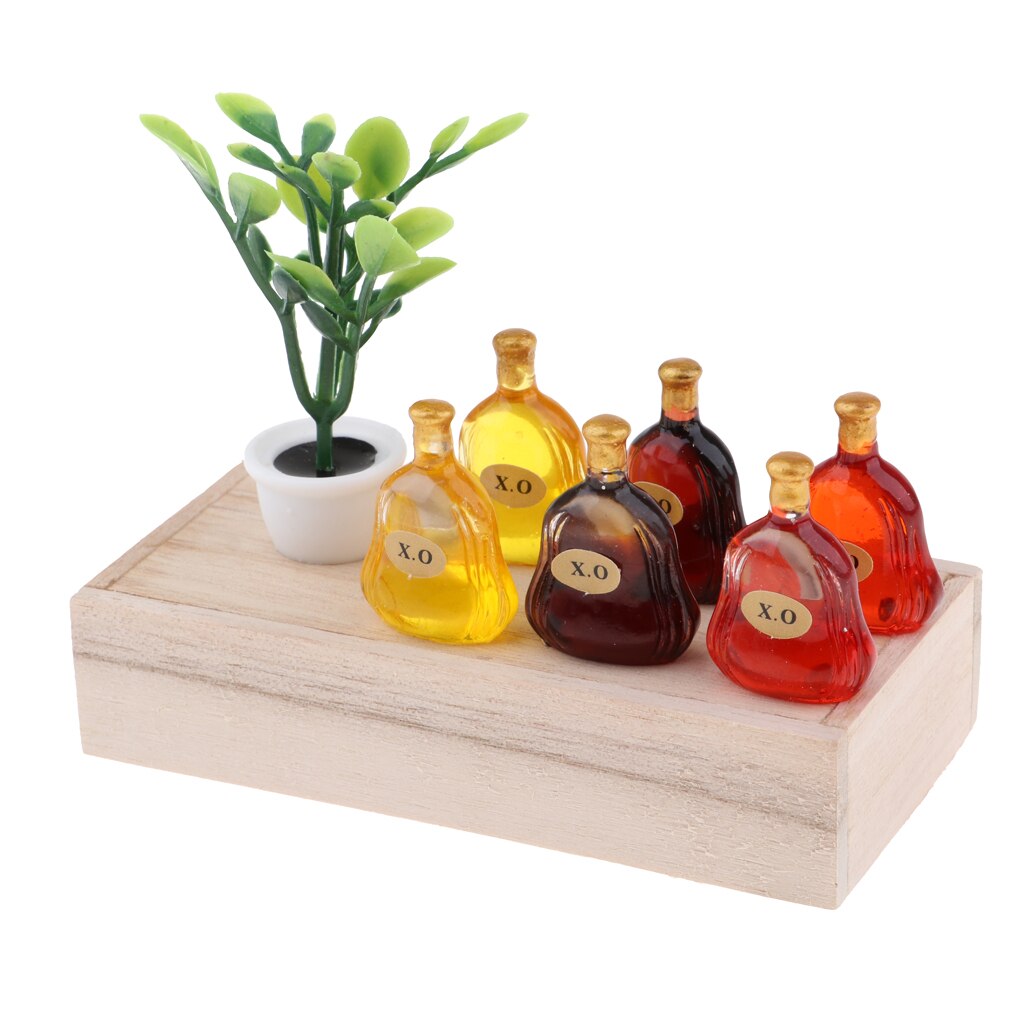Juego En Miniatura De Botellas De Vino Y Zumo, Tante De Madera Para Vasos, 1:12, Modelo De