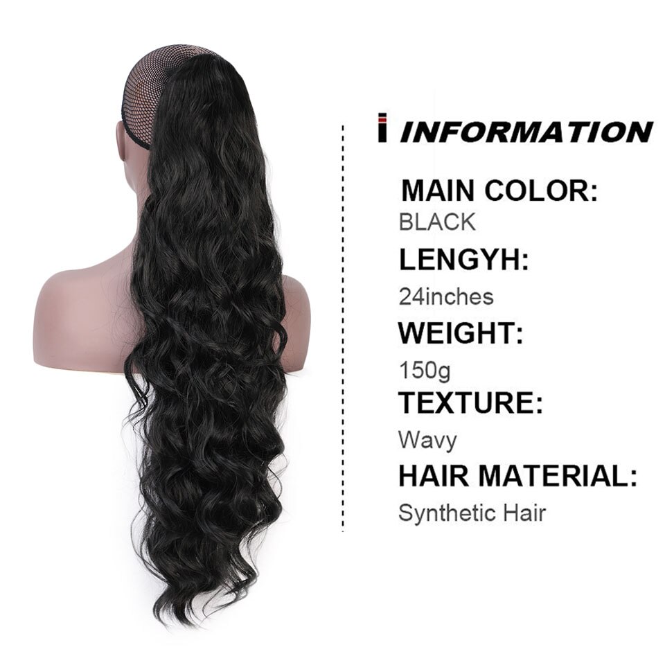 AISI BEAUTY Synthetic Wrap Around Ponytail Long Body Wave Ponytail Extension Black Hairpiece for Balck White Women