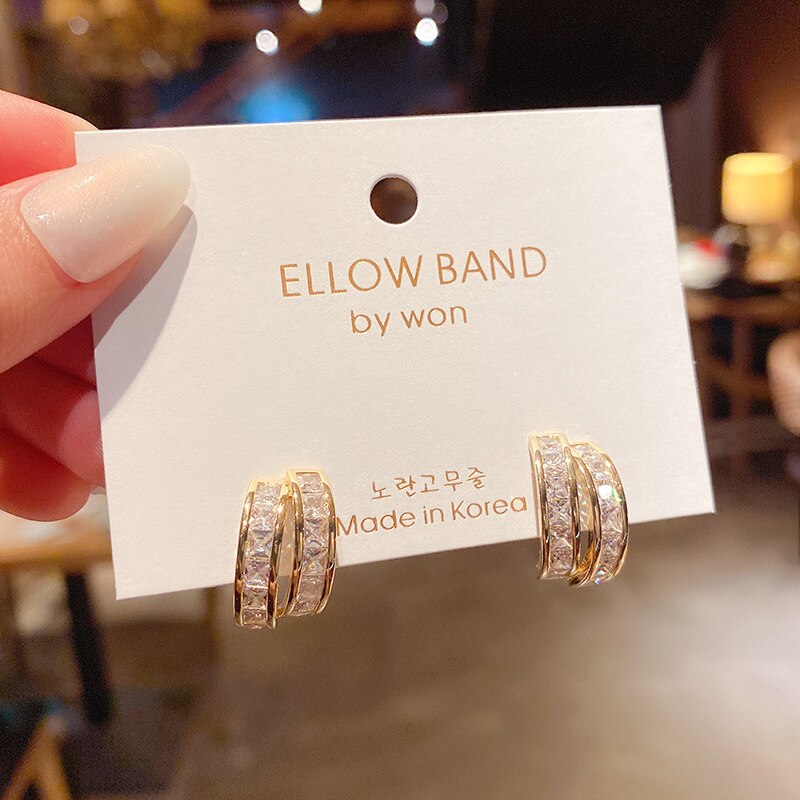 Luxury 14K Real Gold Zircon Circle Temperament Super Flash Stud Earrings for Women Cubic Zircon ZC Earrings: Default Title