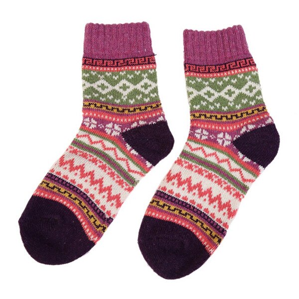 Efterår vinter tykkere varme kvinders sokker søde farverige multi mønster uld blander retro kunst stil kashmir hjemme gulv sok: Z