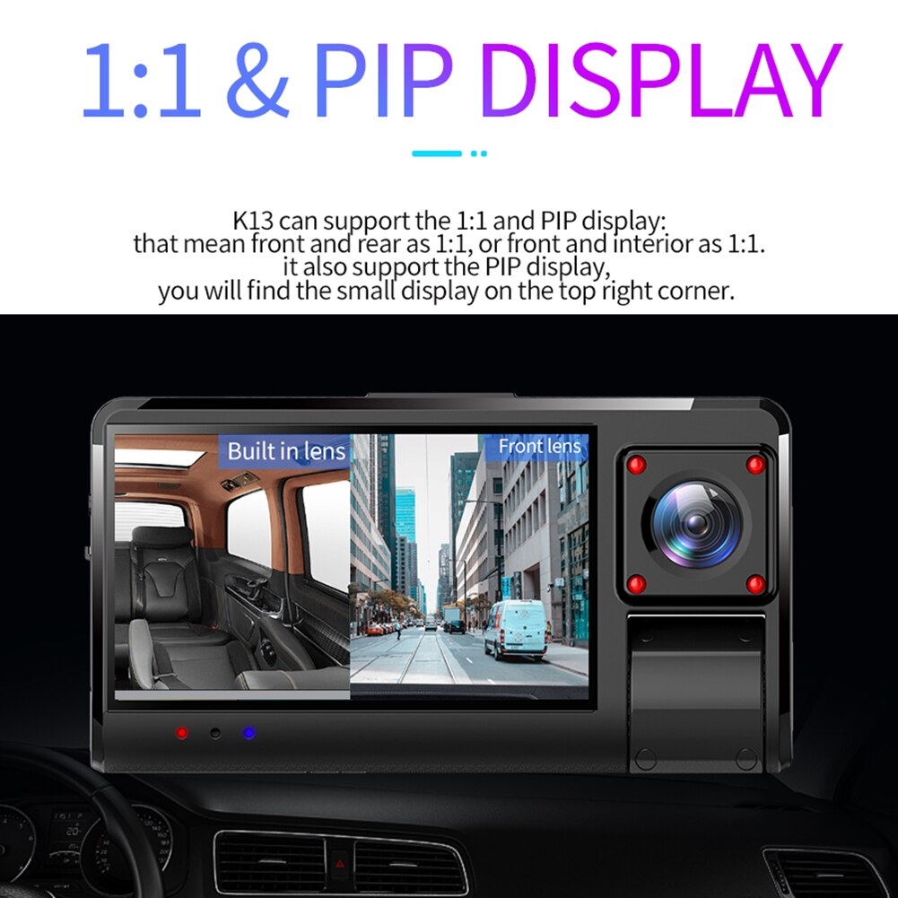 Phisung K13 Dash Cam 3 Inch LED Display Dual Lens Car DVR Dashboard ...