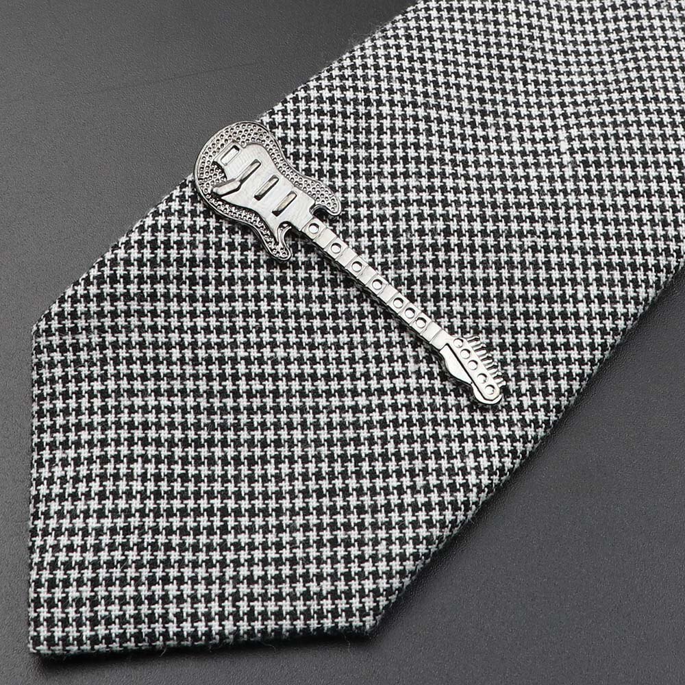 1 Piece Chrome Stainless Tie Clips Guitar lizard Dinosaur Bird Sword Pen Shape Tie Clip for Men Necktie Clips Pin For Mens