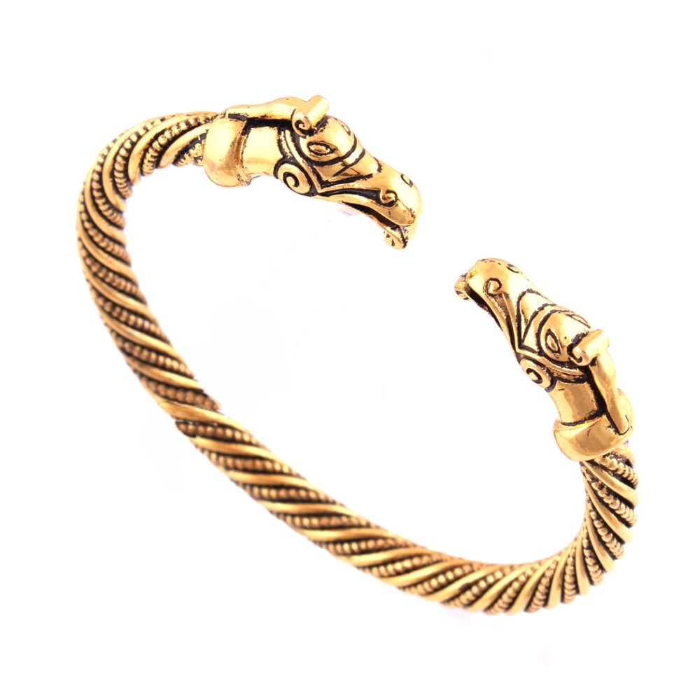 Goud Kleur Handgemaakte Topkwaliteit Pagan Viking Dragon Armbanden Armbanden voor Man en Vrouwen Manchet Bangle