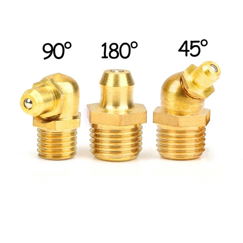 Engrasador hidráulico de latón, rosca macho de 1mm, paso de 45/90/180 °, recta, accesorios para pezones, M4/M5/M6/M8/M10/M12/M14, 2 unids/lote