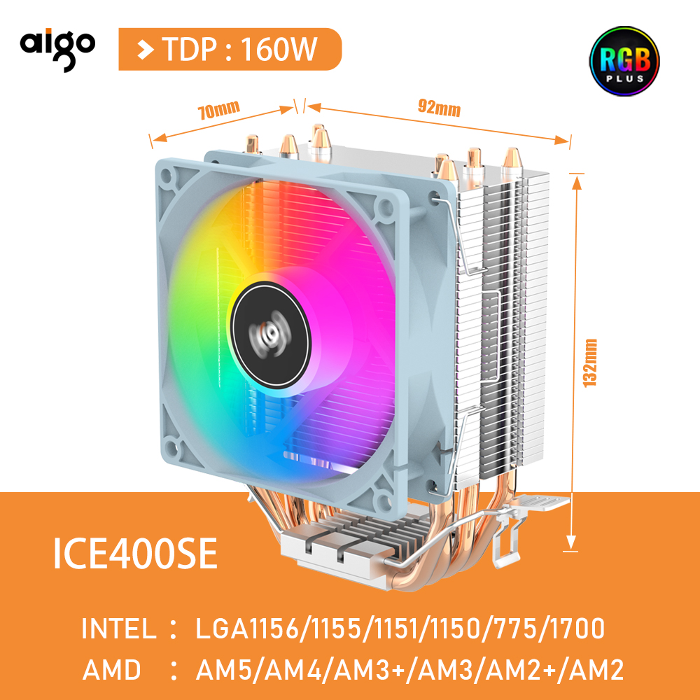 Aigo ice 400se air cpu-kylare kylfläkt tystgående fläkt 4 värmerörsradiator för intel lga 115x 1700 775 1200 amd  am3 am4 am5: Default Title