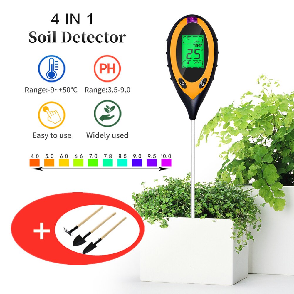 Soil PH Tester 4 In 1 Digital Soil Analyzer Multifunctional Soil Tester Sunlight Intensity PH Value Moistures Temperature Meter