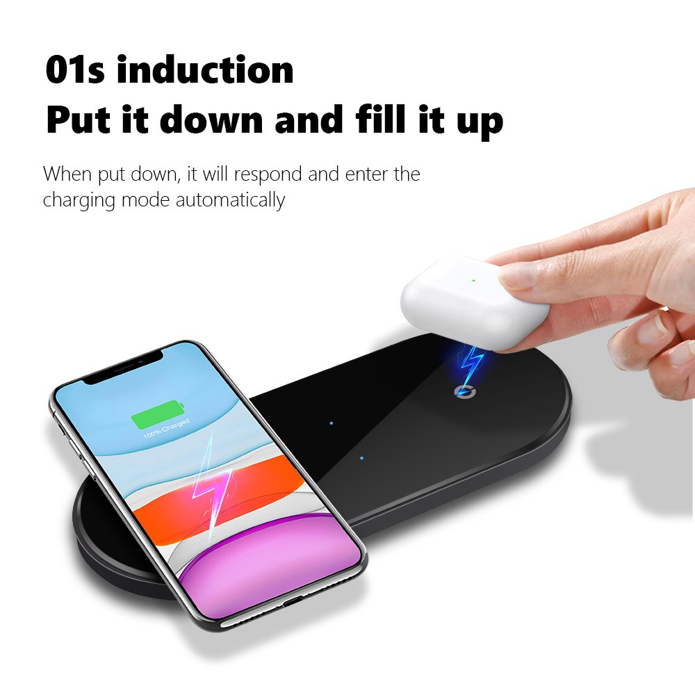 FDGAO 20W 2 in 1 Qi Wireless Charger Pad For iphone 11 XS XR X 8 Airpods Pro Dual 10W Fast Charging for Samsung S20 S10 S9 Buds