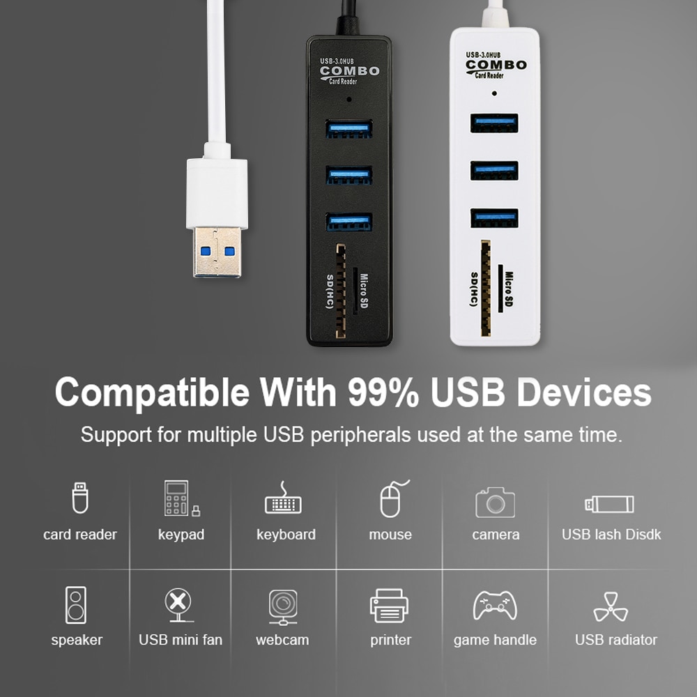Usb-hub 2.0, multi-usb 2.0- hub, usb-splitter, hoge snelheid, 3 poorten 6 2.0 hb tf sd-kaartlezer, alles-in-één voor pc-computeraccessoires