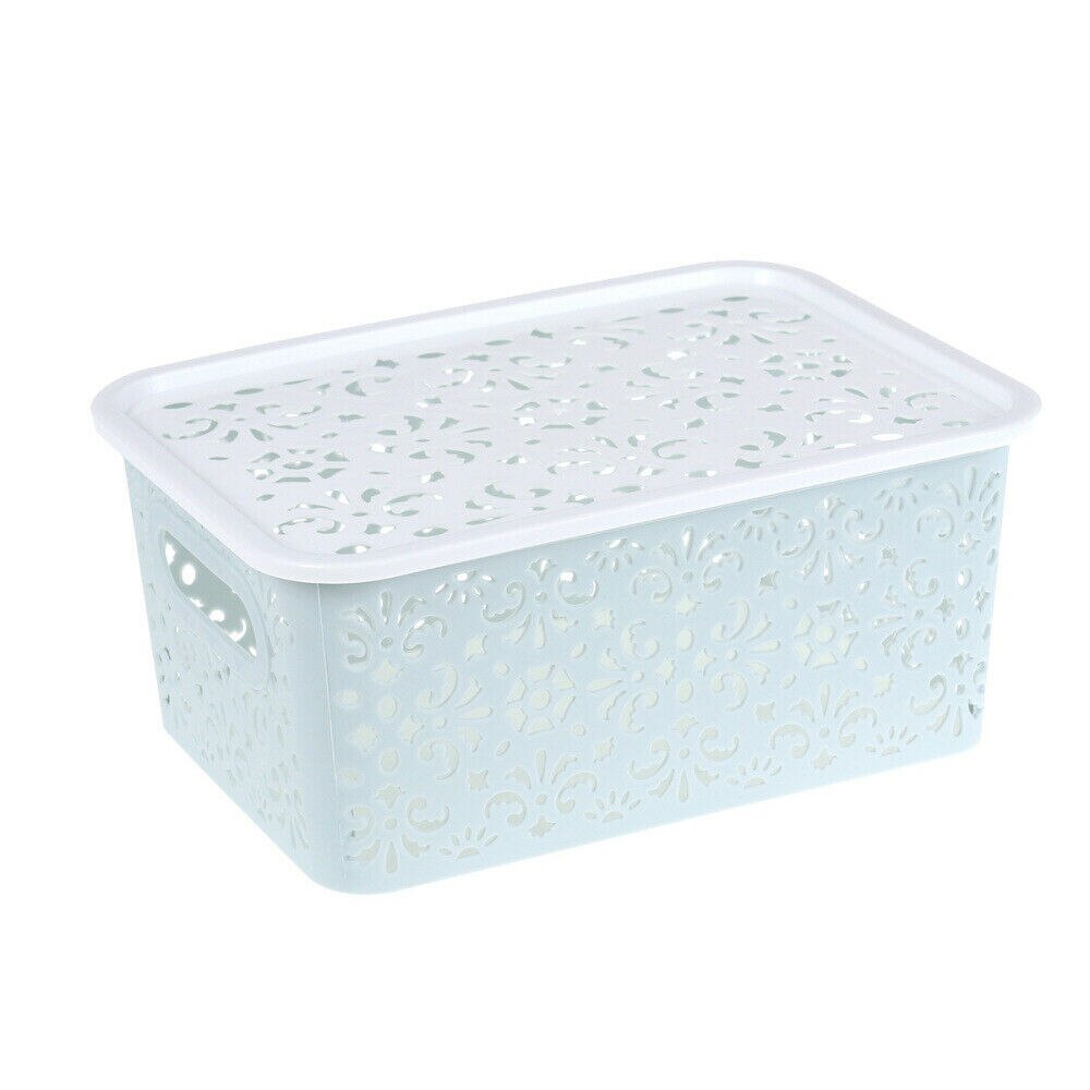 Plastic Hollow Out Storage Bin Stackable Storage Box for Cosmestics With Lid Clothing Bra Underwear Storage Organizer Box: S / Sky-blue