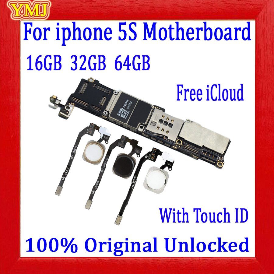 For iphone 5S Motherboard unlocked Mainboard With Touch ID/NO Touch ID,100% Original for iphone 5S Logic board Good Tested