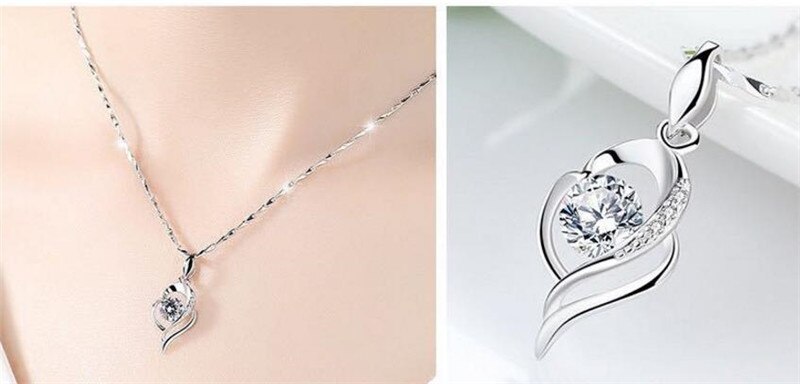 TJP 925 Silver Choker Necklace For Girl Bijou Top Crystal Heart Purple Women Pendants Necklace Accessories