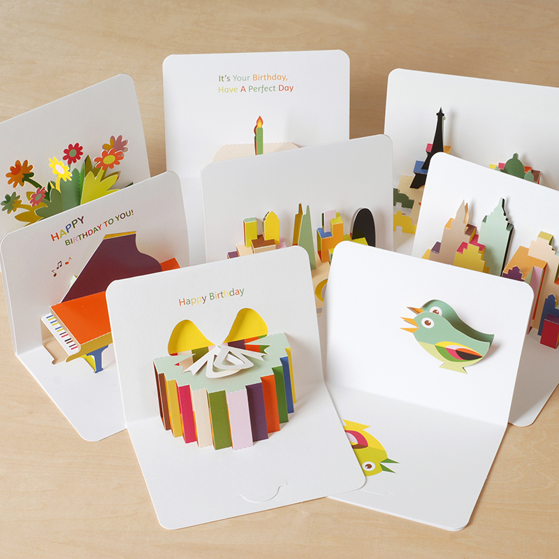 Tarjetas tridimensionales creativas para tallar en papel, tarjetas de felicitación de cumpleaños, Postales plegables, suministros de para niños, 10 unids/lote