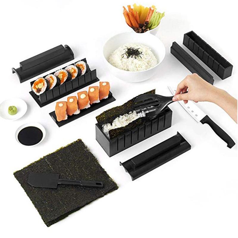 Kit de fabrication de Sushi en rouleau, 10 pièces, Diy, moule en rouleau de riz, outils de cuisine, Sushi japonais, outils de cuisine, noir