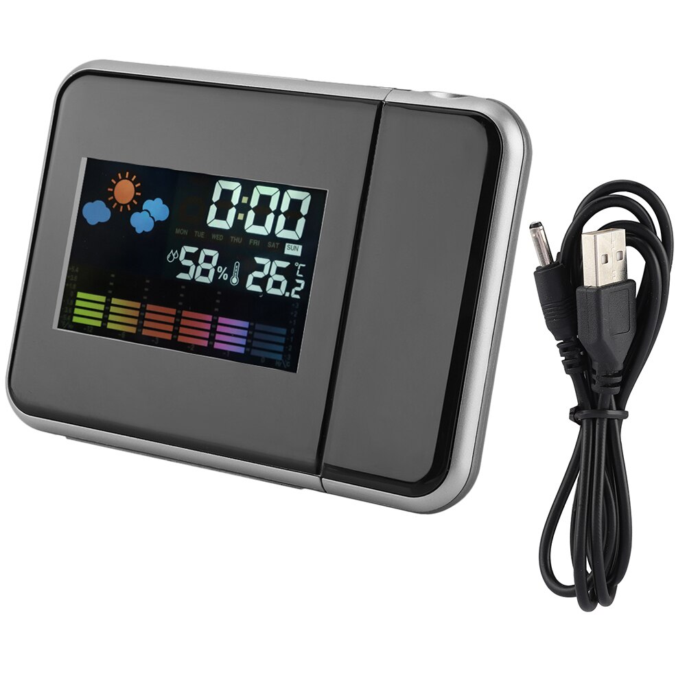 Projection Digital Snooze Alarm Clock Color Weather Display LED Backlight Clock: Black