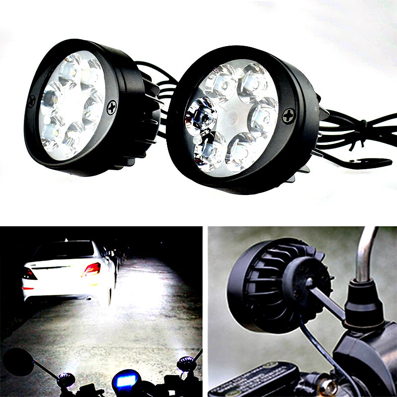 2PCS Motorcycle Spotlight Headlights 12V LED 3000LM Moto Side Mirror Lights Motorbike Driving Headlamps Spot Work Lamp W/ Switch