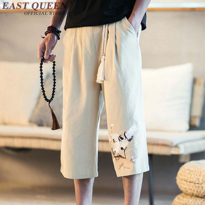 Sommer linbukser menn off white linbukser herre elastisk midje brede benbukser kinesiske herreklær m -5xl nn0720 hq
