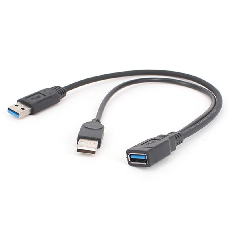 30CM USB 3.0 Cable Dual Power Charge Cables Y Adapter Male to Female Cord Cable