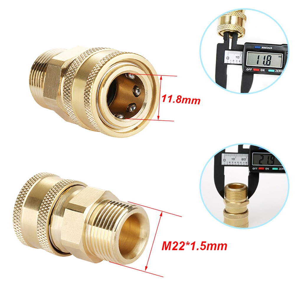 Korkeapainepesurin kupariliitin adapteri  m22 uros 1/4 &quot; naaraspuolinen pikaliitäntäsovitin &amp; 5 kpl autonpesusuuttimia