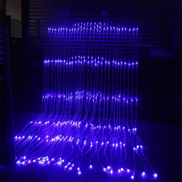 Kerst Led Waterval Meteorenregen Regenkoord Licht Festoen 6X3M Decoratieve Verlichting Voor Thuis Garland Gordijn Ramadan: green / 11-15W / ons aansluiten