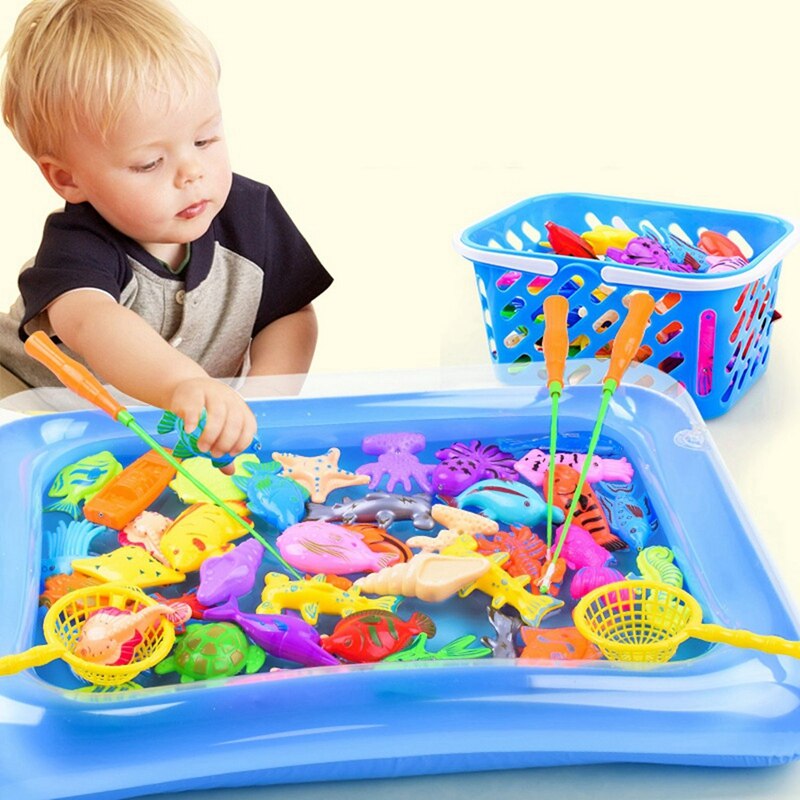 40 Stks/set Kinderen Netic Vissen Ouder-kind Interactief Speelgoed & 1Set Zand En Water Tafel Set Met deksel Deksel