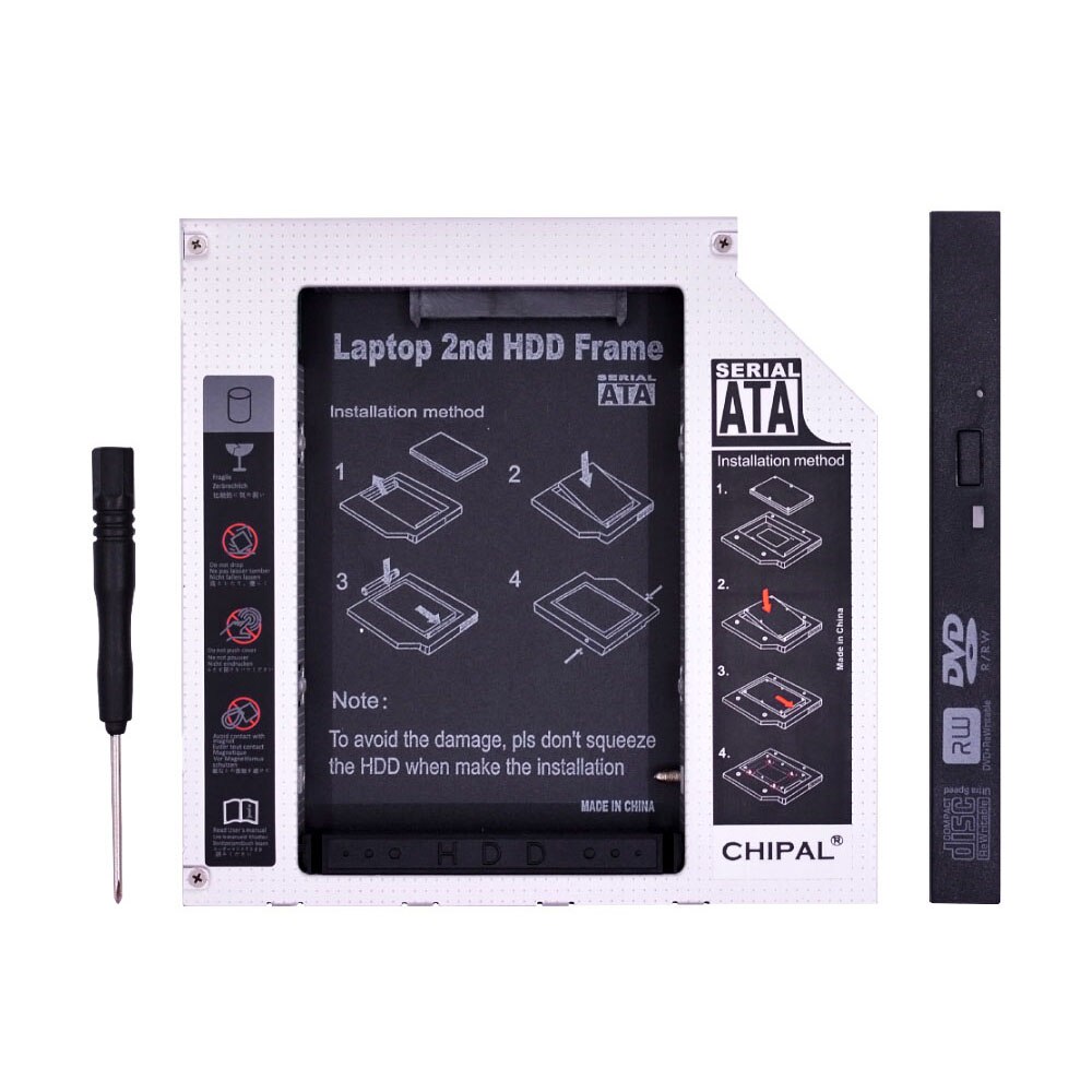 CHIPAL SATA de aluminio a PATA IDE 2ª HDD Caddy 12,7 MM 9,5 MM para SSD de 2,5 ", carcasa de disco duro HD, carcasa para portátil DVD-ROM CD-ROM: 12.7MM IDE