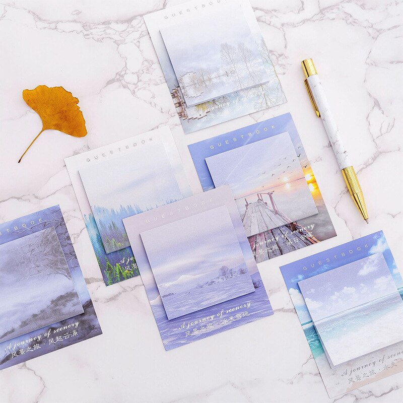 30 stk/pakke søde kawaii-landskaber-memo-blokke sticky notes memo notesbog post note klistermærker kontor skole papirvarer