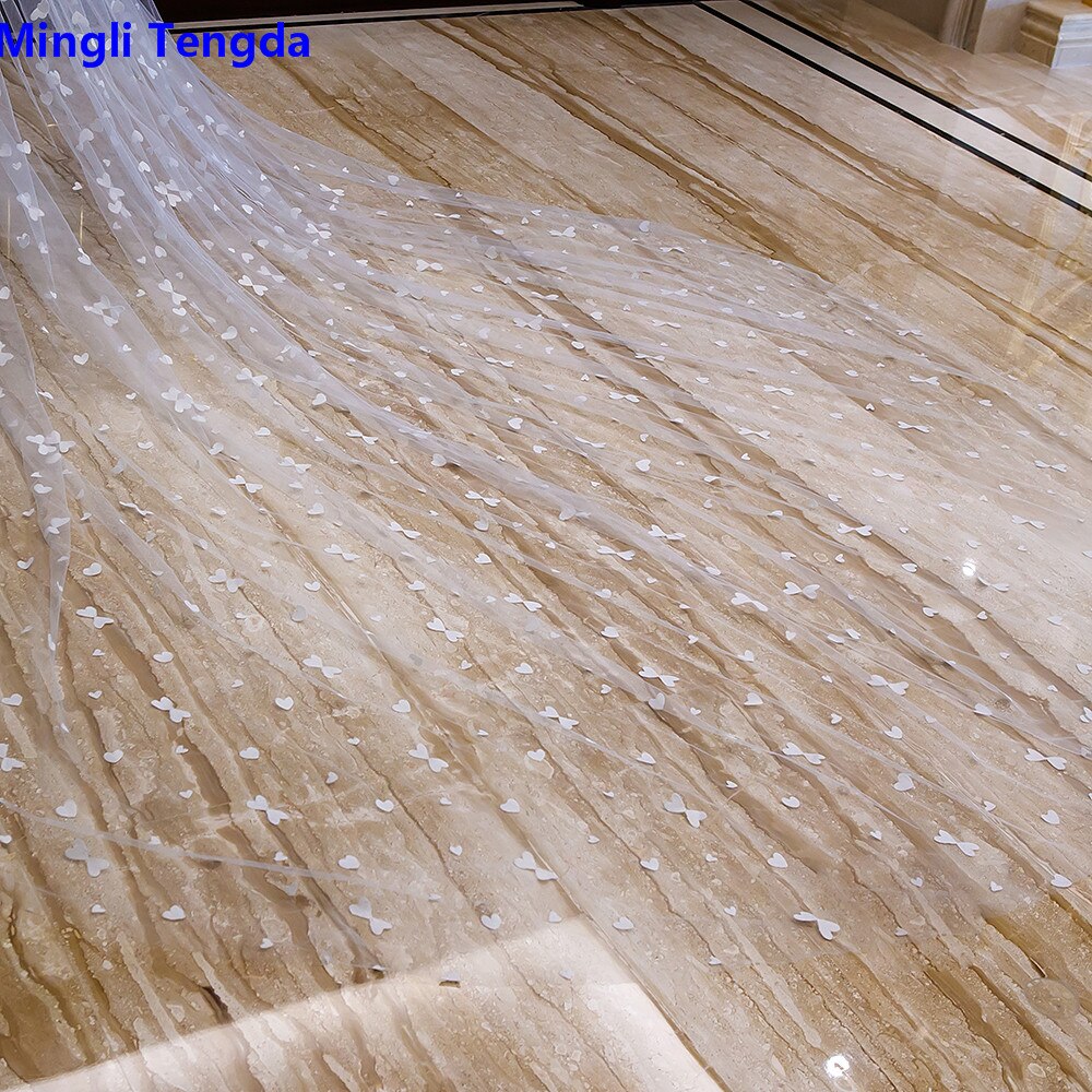 Mingli tengda vlinderkant luxe bruidssluier 4 m lange bruidssluier kathedraalsluier met com sluiers bruidsaccessoires velo