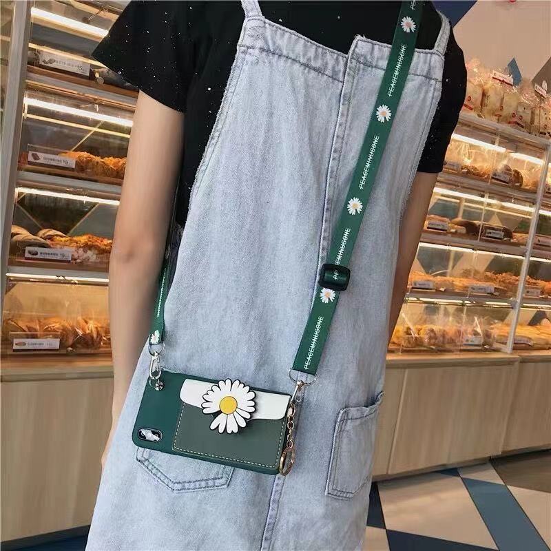 3D Little Daisy odporny na wstrząsy uchwyt na kartę kieszeń na telefon dla Iphone 12 Promax 11 Pro Max Xr X Xs Max 6s 78 Plus Se 2020 pasek torebka