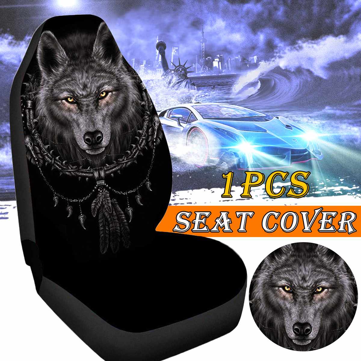 Universele 3D Wolf Gedrukt Auto Seat Cover Polyester Stof Elastische Auto Zitkussen Protector Cover Voor Auto Suv