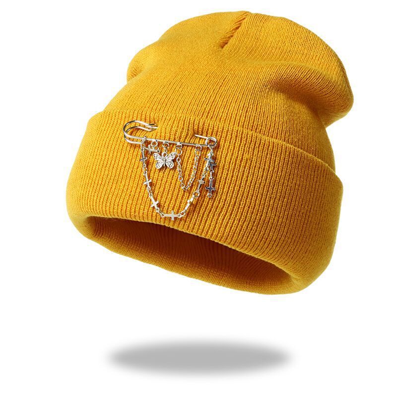 Women's Beanie Hats with Butterfly Chain Accessories for Winter Hip-Hop Knitted Hats Cap Streetwear Warm Hat Girls