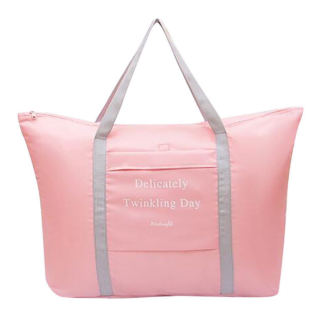 Nylon Waterproof Travel Bag Unisex Foldable Duffle Bag Organizers Large Capacity Letter Packing Cubes Portable Big Luggage Bags: Pink