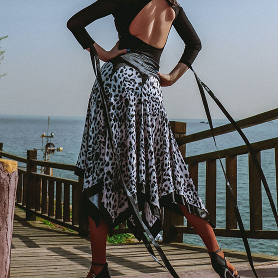 Latin Dance Dress Women Leopard Latin Dance Skirt for Ballroom Samba Tango Chacha Belly Dancing Performamnce LP483