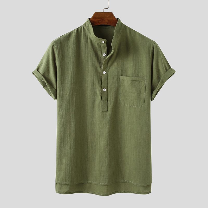 Incerun sommer fritidsskjorter for menn kortermede v-hals basic bluse casual løse tynne topper menn pluss størrelse s -3xl: Militærgrønn / Xxl
