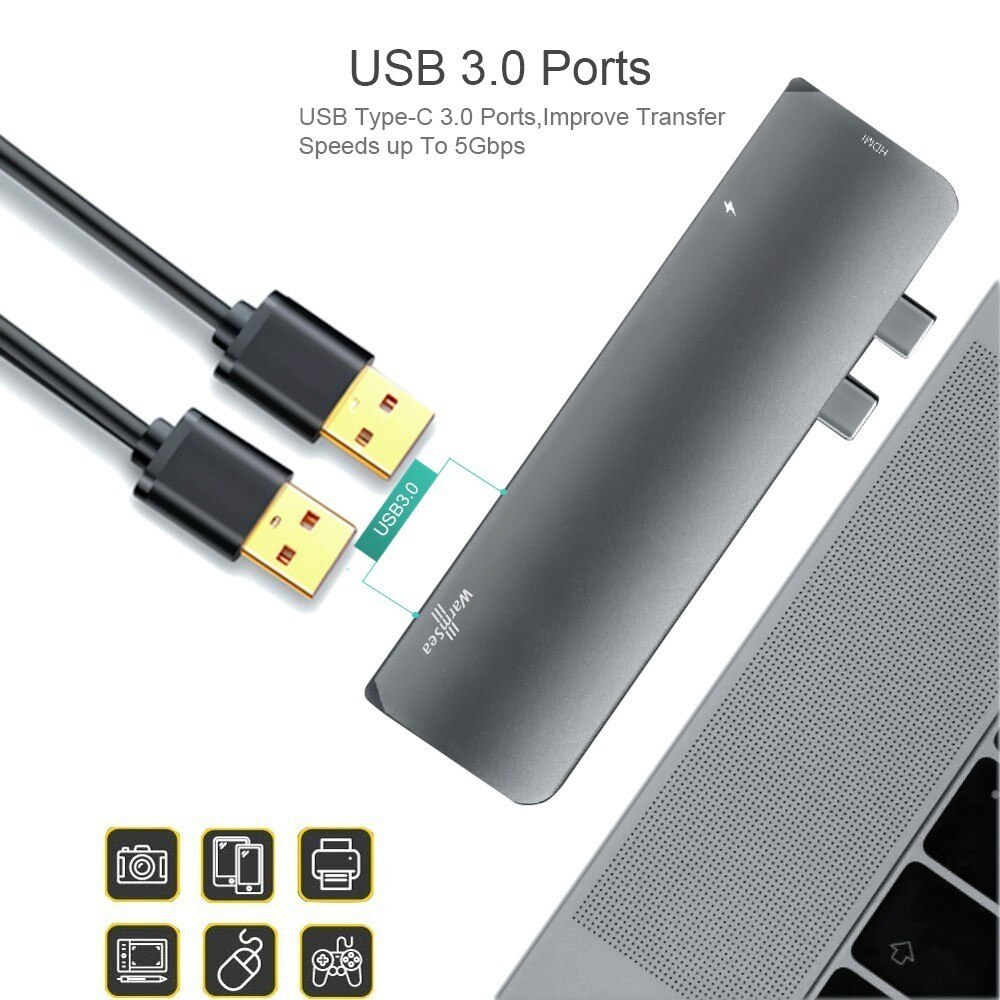 Usb c hub typ c thunderbolt 3 adapter usb-c dockningsdongel med hdmi 4k pd usb 3.0 sd tf kortläsare för macbook pro air 13 15