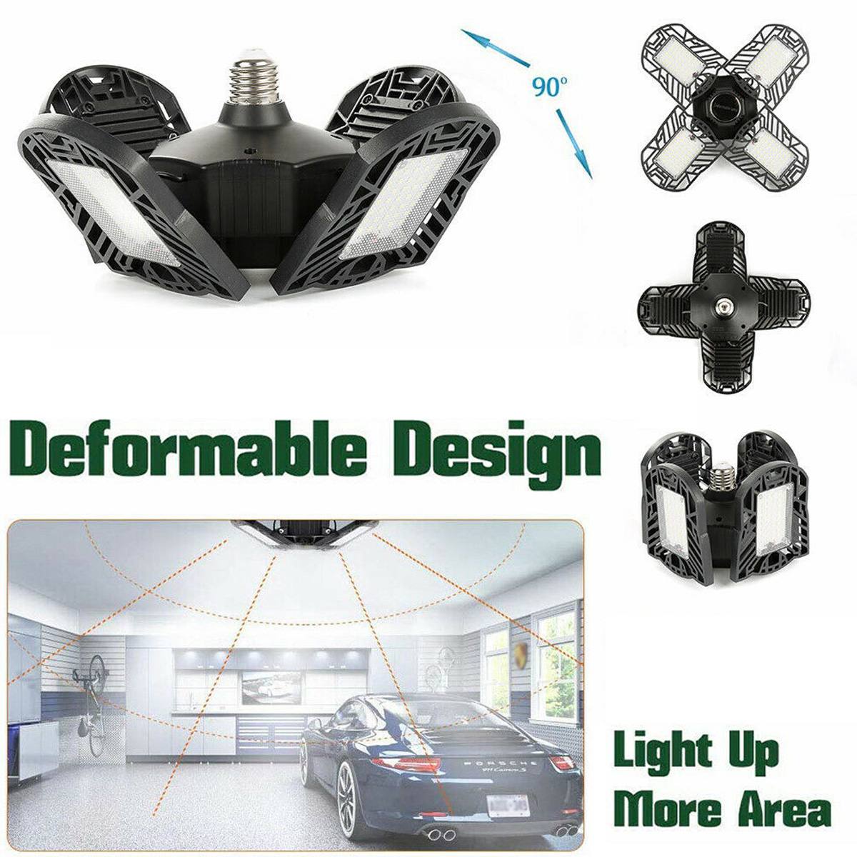 E27 LED Garage Light 12000 Lumens 192LED Deformable Foldable 4-Leaves Workshop Parking Warehouse Lamp Industrial Lamp AC85-265V