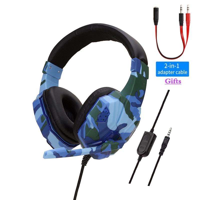 High-Grade Led Light Gamer Wired Headset For PS4 Switch Computer PC Bass Stereo Headphones With Mic Voice Control Men: Blue PS4