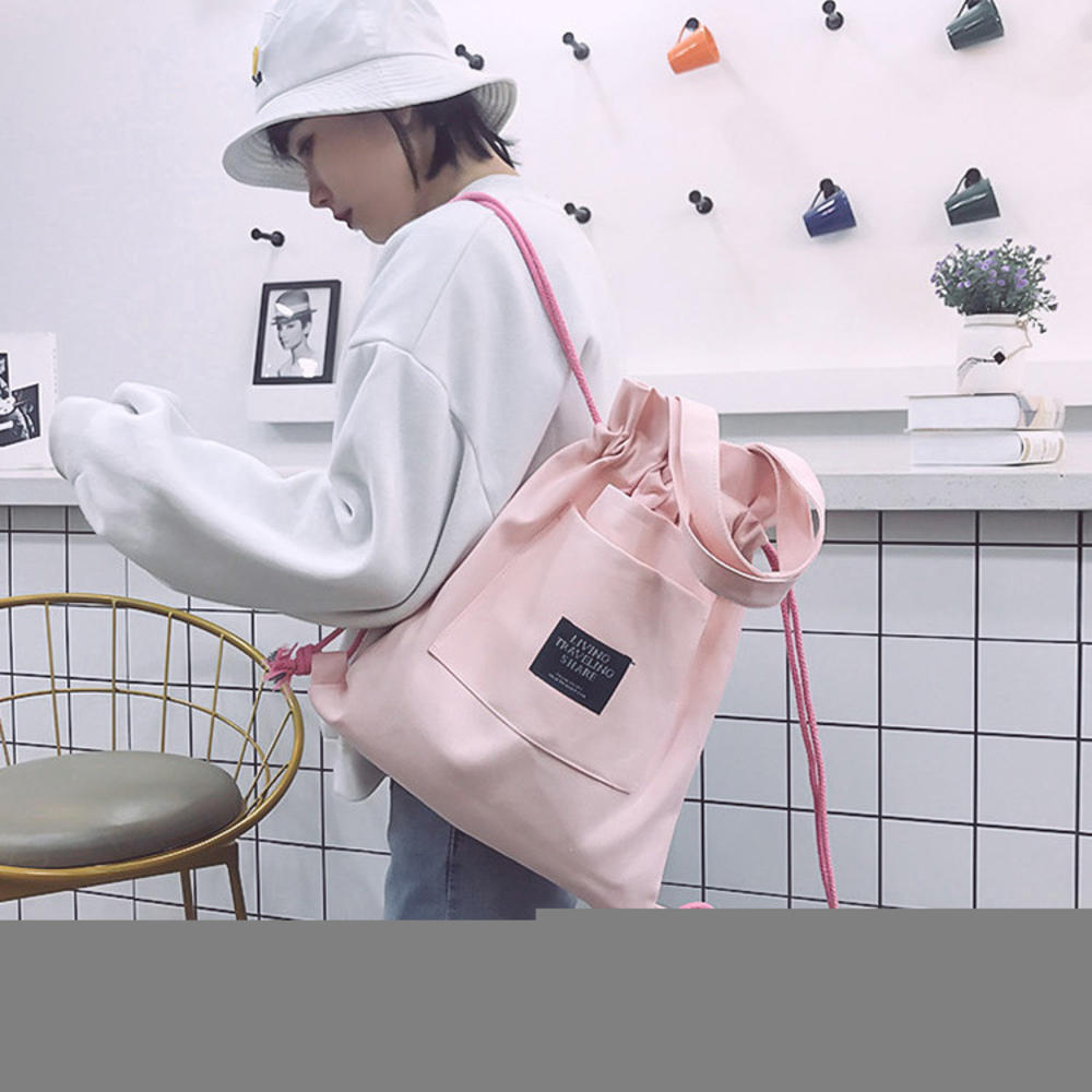 Large Women Canvas Shopping Handbag Ladies Casual Tote Backpack Drawstring Bag Shopping Bags Female Cotton Canvas Cloth Pouch