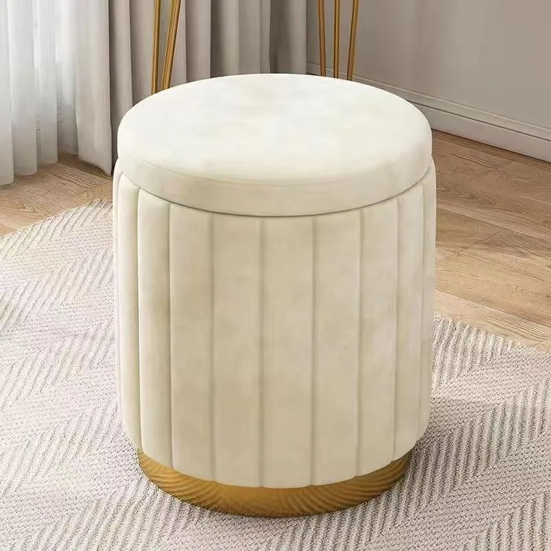 Light Luxury Round Makeup Stools Stools Chairs Bedrooms Sofas Side Stools Dressing Stool Vanity Chairs Storage Bench: LIGHT GRAY