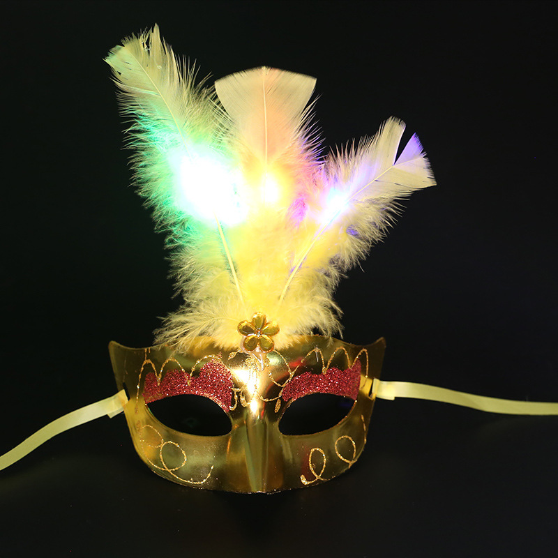 Light Blinking LED Glow Feather Butterfly Mask Women Girls Venetian Mard Gras Masquerade Masks Party Wedding Festival Costume: GRAY