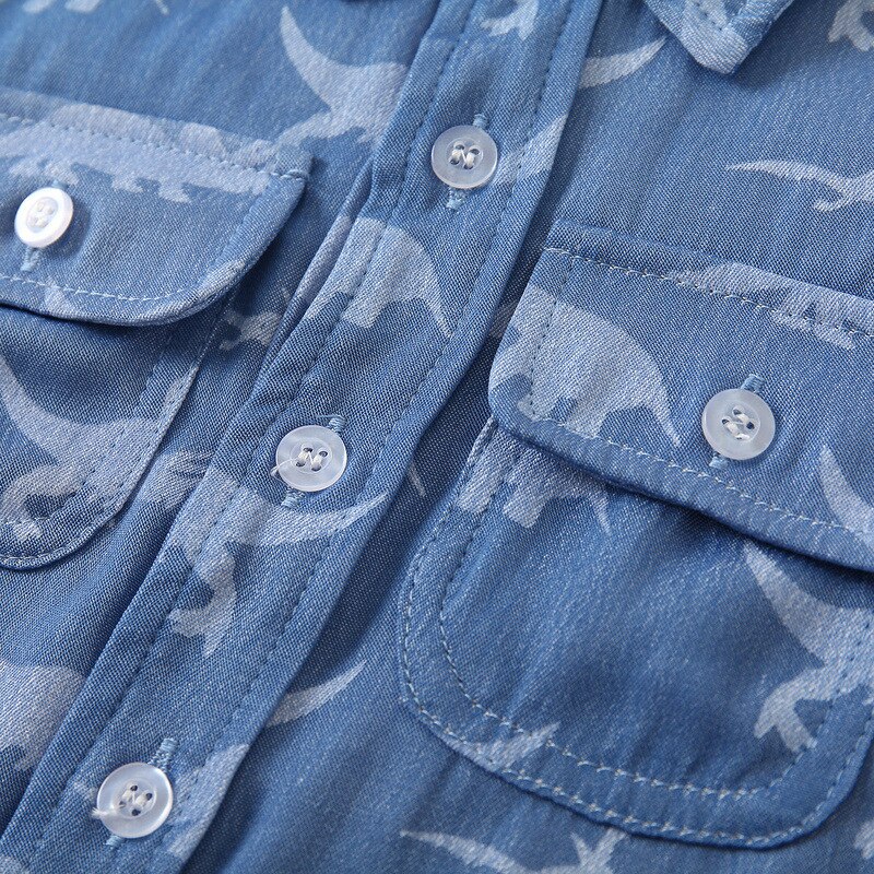 Top a maniche lunghe in denim a maniche lunghe primavera e autunno camicia a maniche lunghe in denim di dinosauro a maniche lunghe per ragazzi 2-6 anni