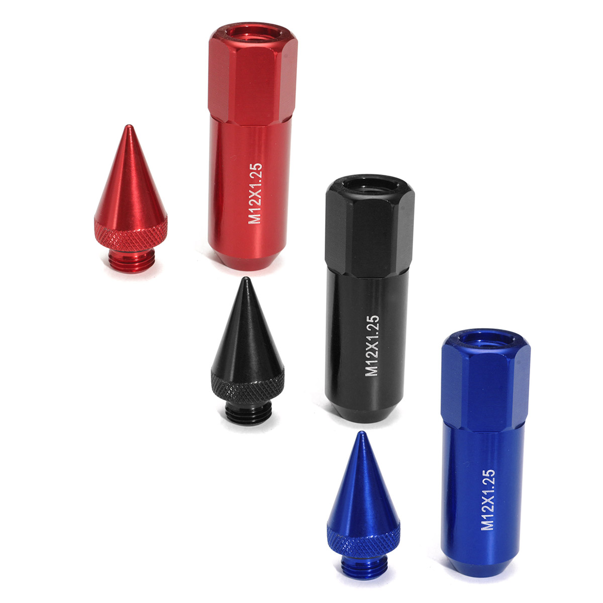 20 Pcs Aluminium M12X1.25 Auto Wielen Velgen Wielmoeren w/Spiked 60mm Uitgebreide Tuner Blauw/Rood/ zwart