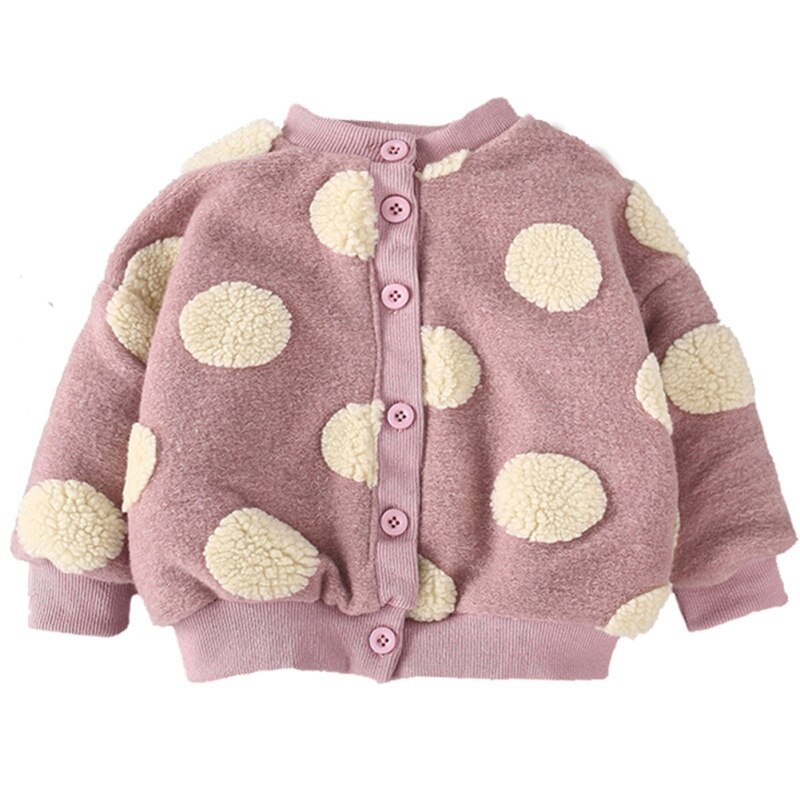 Baby Girls Cotton Coat Thicken Polka Dot Long Sleeve Single Breasted Jacket Autumn Winter Baby Clothing: Beige / 0-6M