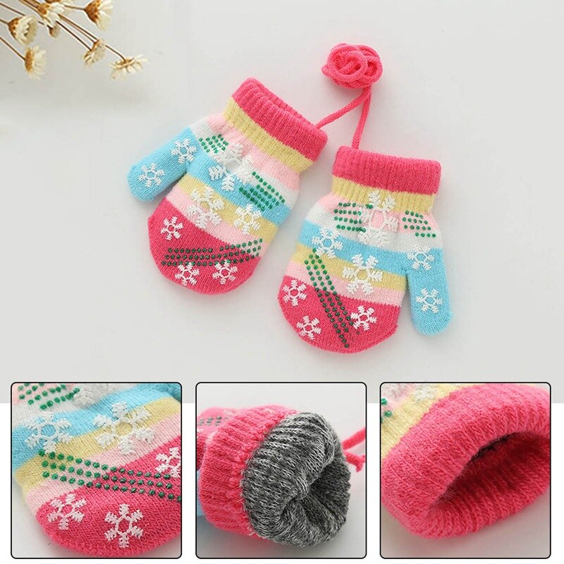 Guantes de invierno de copo de nieve para bebé, guantes de punto cálidos para niños, guantes de algodón para niños, guantes coloridos a rayas, ropa para bebés