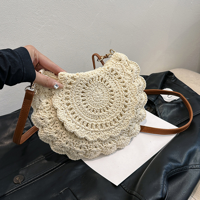 Bolso tejido Vintage, bolso redondo de playa para vacaciones de verano, bolso cruzado de , bolsos de mensajero para mujer
