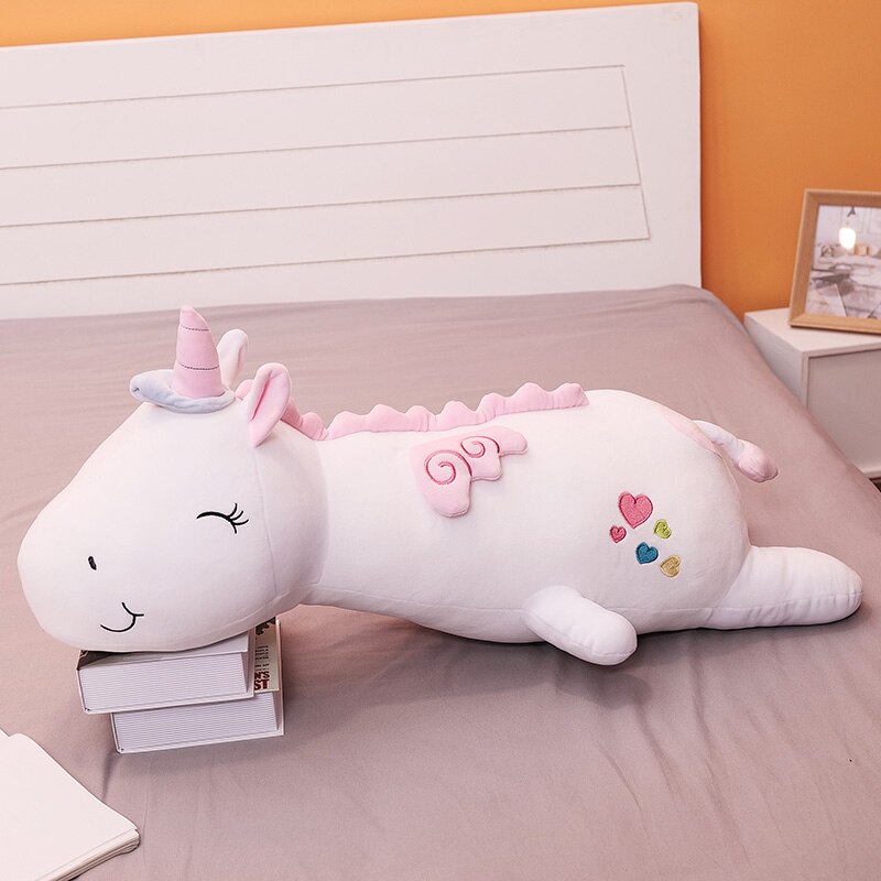 Kleurrijke Angel Eenhoorn Kussen Pluche Speelgoed Poppen Gevuld Lange Eenhoorn Pluche Kussen Voor Childern Verjaardag Woondecoratie: WHITE / 125cm