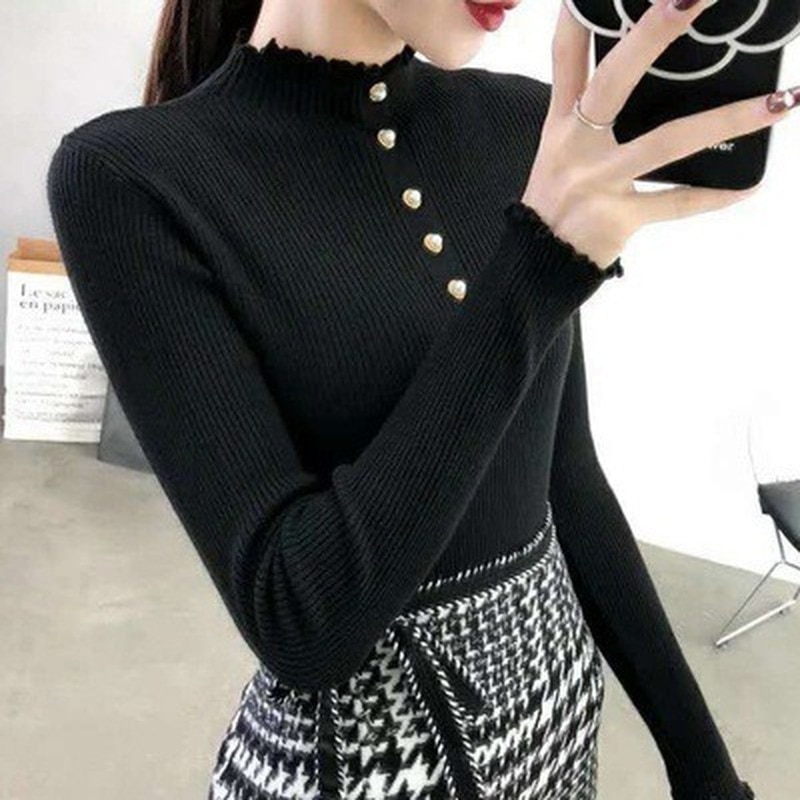 Halv høyhalset genser genser dame tidlig vår og høst koreansk slank slank tynn fôret strikket underskjorte tynn del