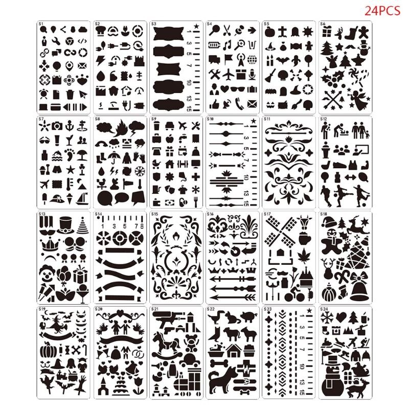 24 Stks/set Hollow Tekening Sjabloon Stencil Schilderen Embossing Scrapbooking Diy