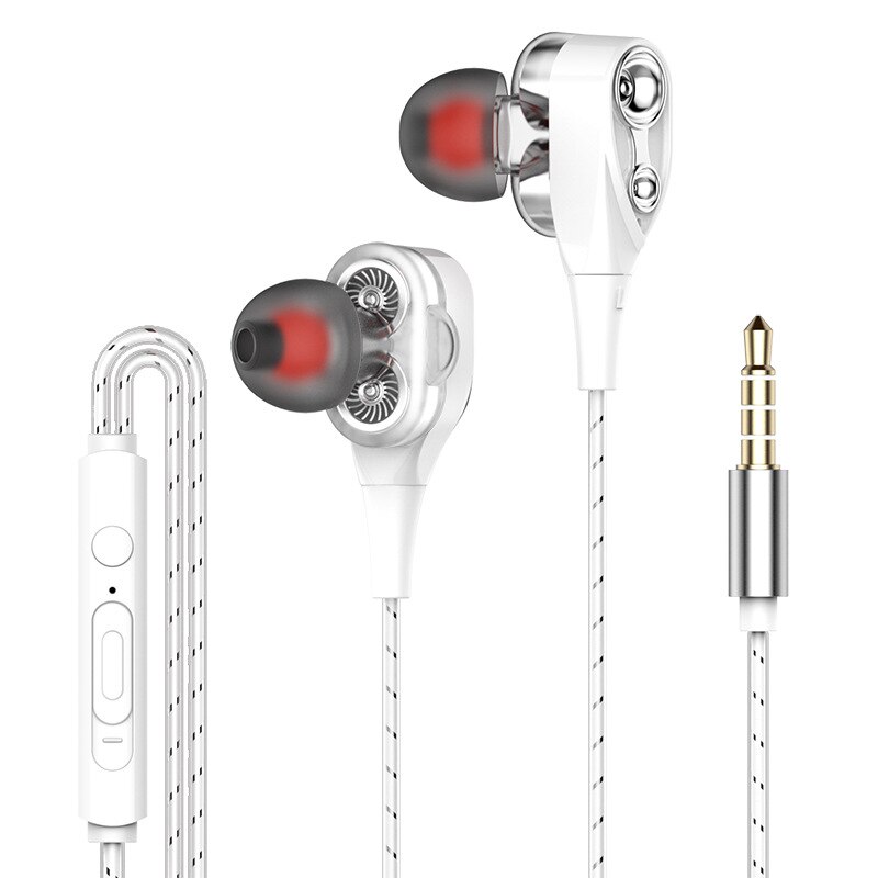 EARDECO Dual Stock in-ohr Kopfhörer Bass Stereo Telefon Kopfhörer Headset Mit Mikrofon Ohrhörer Für Xiaomi Huawei Samsung iPhone: Weiß Dual Spule